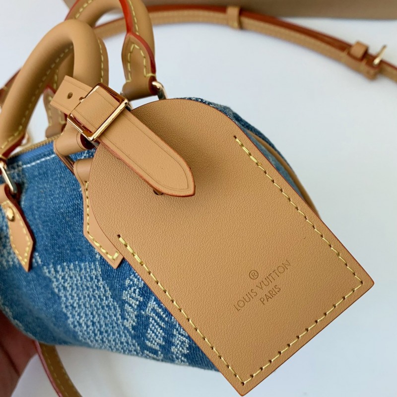 L0*is V*t0n The new SPEEDY 18bandouli ère tannin denim handbag  N40682  Size：18*12*10cm
