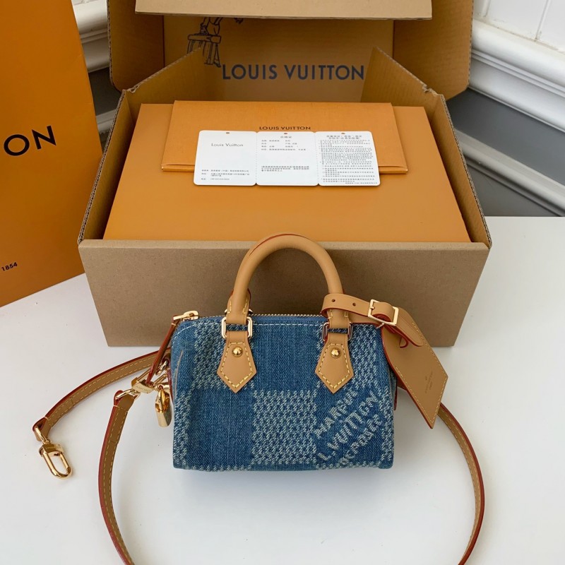 L0*is V*t0n The new SPEEDY 18bandouli ère tannin denim handbag  N40682  Size：18*12*10cm