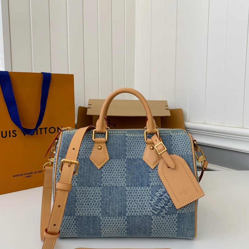 L0*is V*t0n The new SPEEDY 25bandouli ère tannin denim handbag  N40700  Size：25*15*15cm