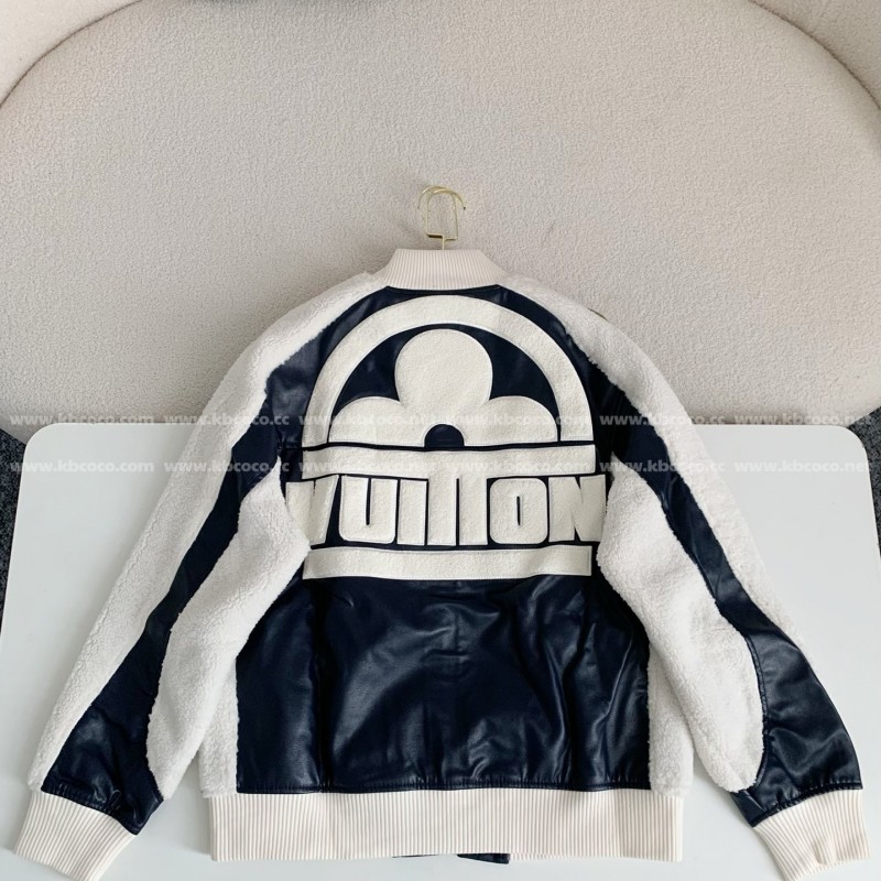 L0*is V*t0n floral lettering lambskin baseball jacket