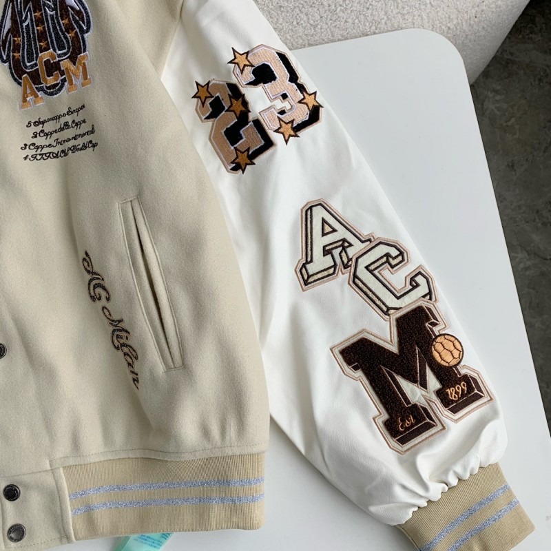 OFF-WHITE xAc Milan FW22 Collaborative Colorblock Baseball Jacket