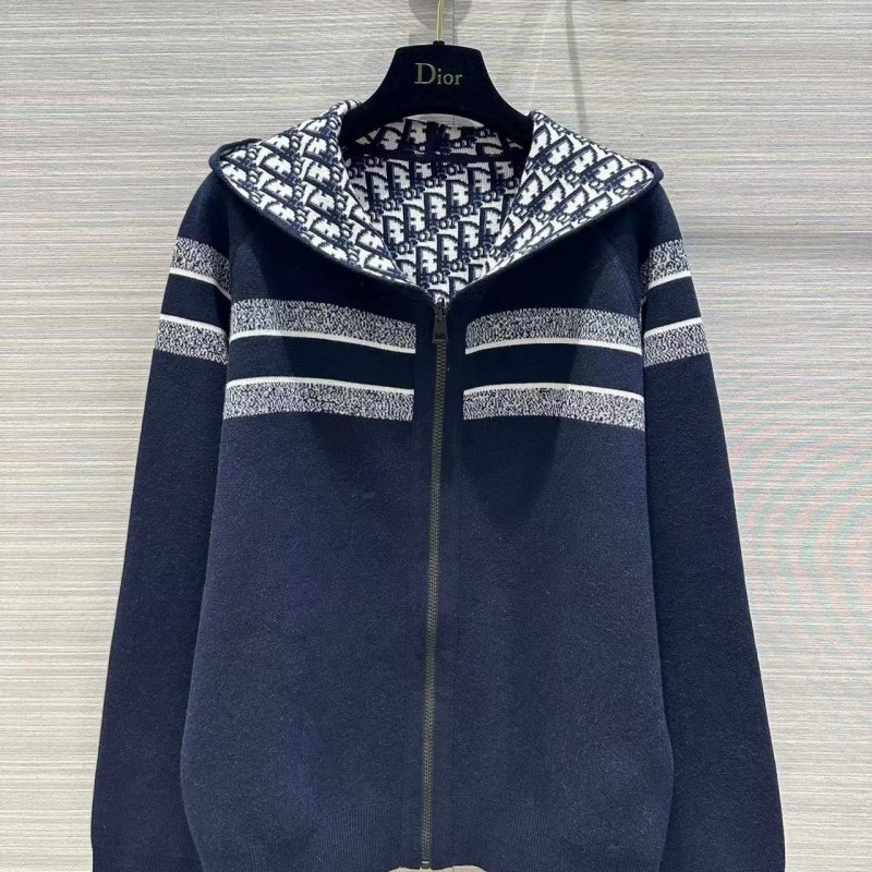 D*0r all-over jacquard reversible wool zip-up hoodie