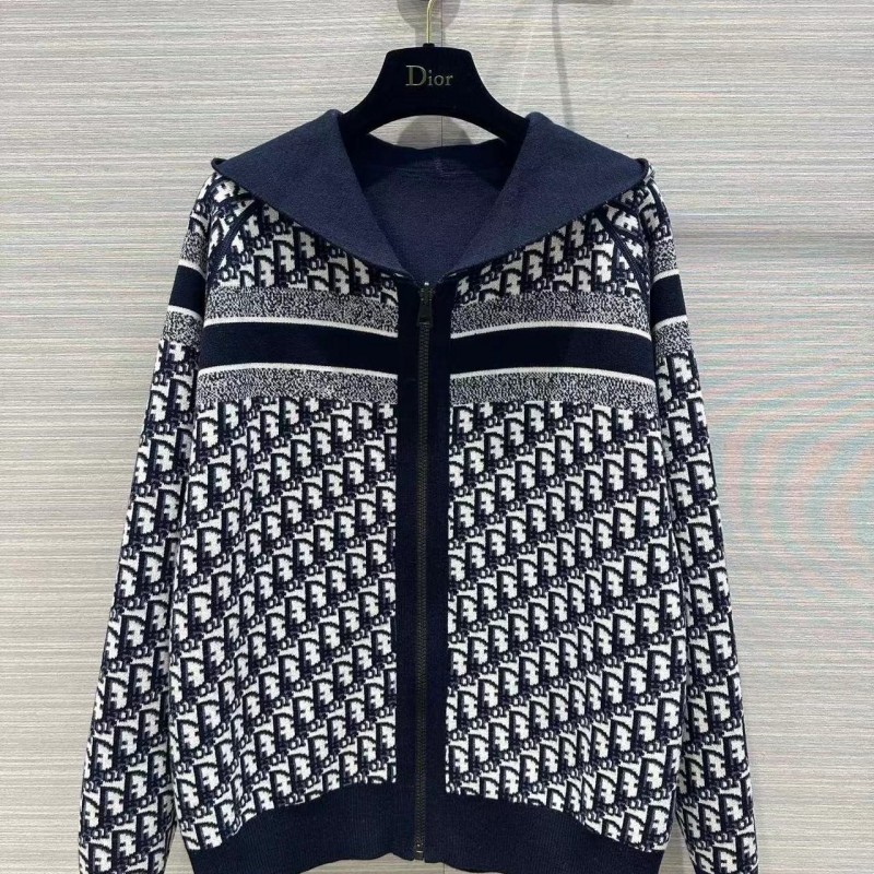 D*0r all-over jacquard reversible wool zip-up hoodie