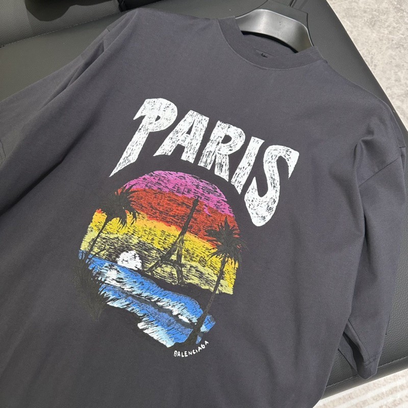 Ba*len*cia*ga 24ss sunset coconut tree tower short sleeve