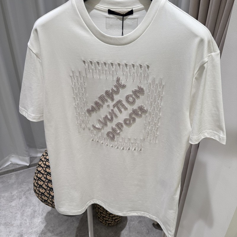 L0*is V*t0n 24ss pearl lettering embroidered round neck T-shirt