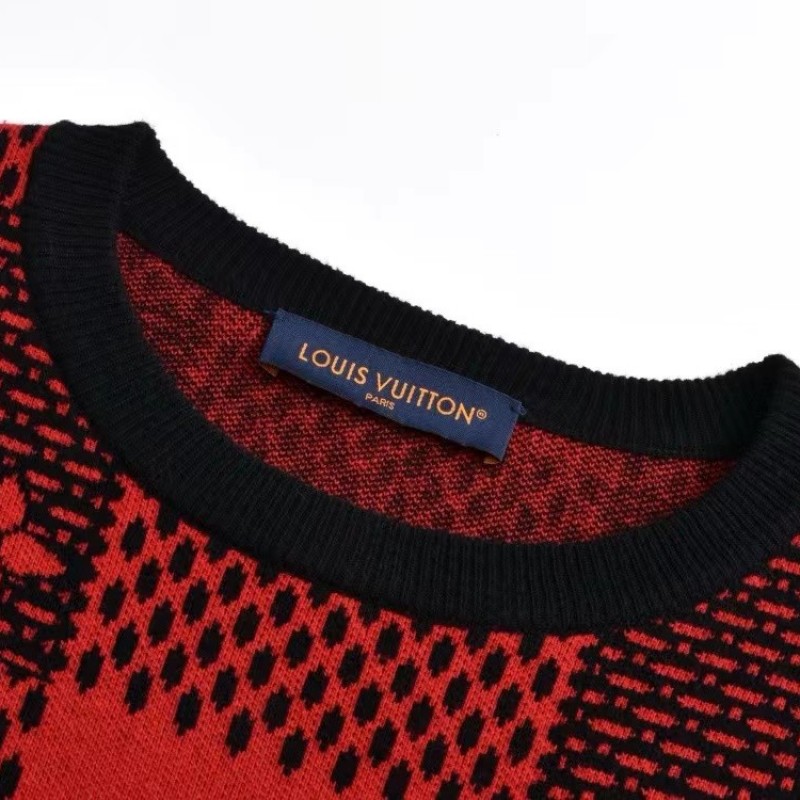 L0*is V*t0n 24fw black and red checkered jacquard crew neck sweater