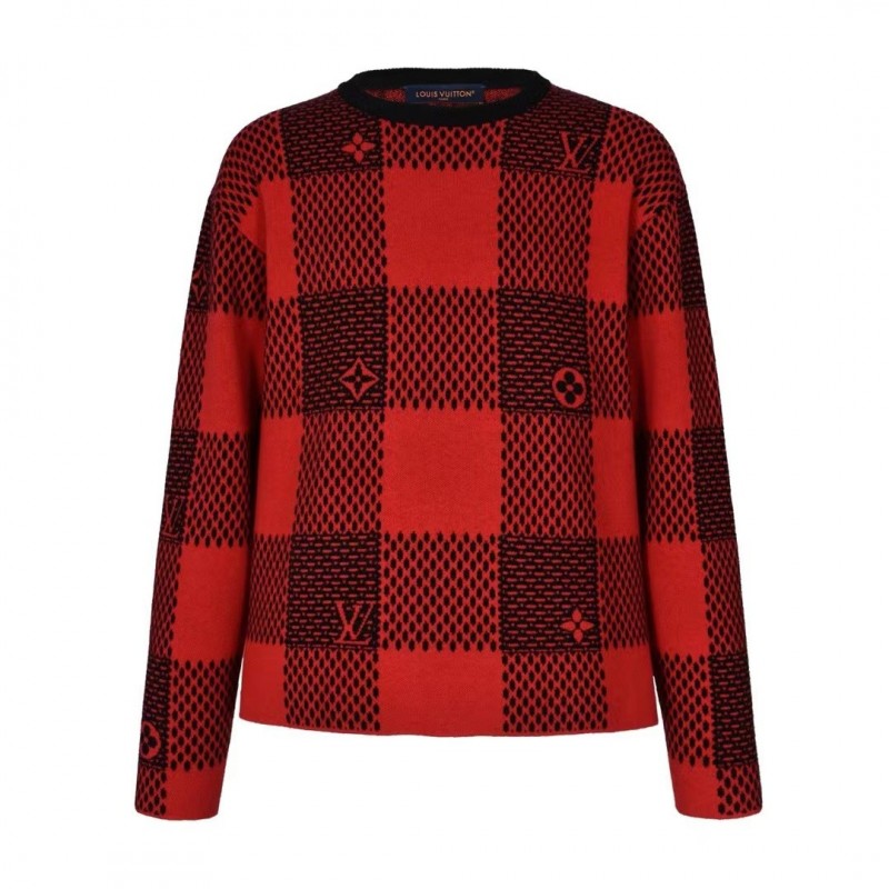L0*is V*t0n 24fw black and red checkered jacquard crew neck sweater