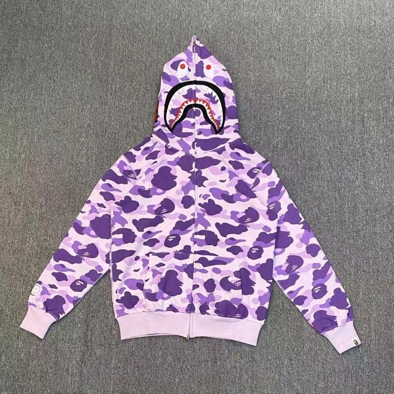 bape purple camouflage classic shark zipper sweatshirt
