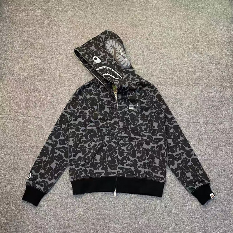 bape grey camouflage classic shark zipper sweatshirt