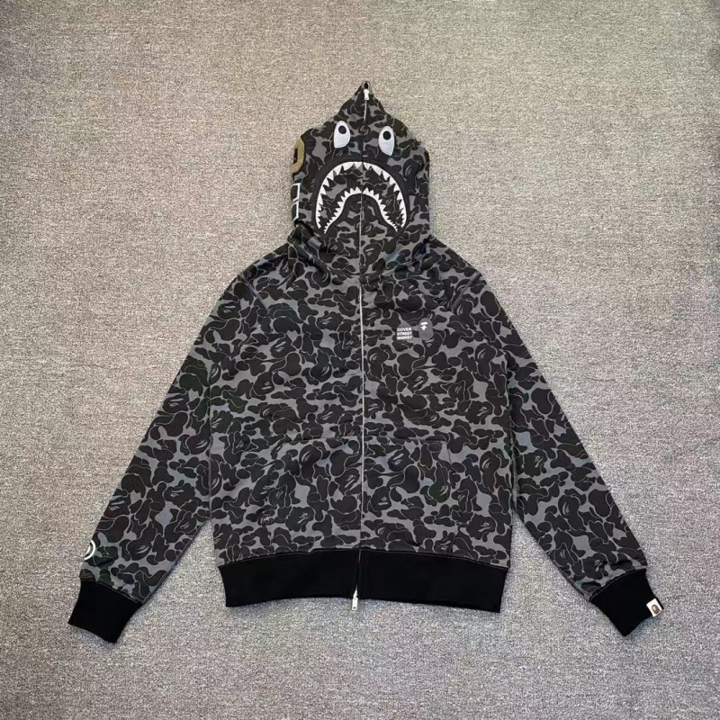 bape grey camouflage classic shark zipper sweatshirt