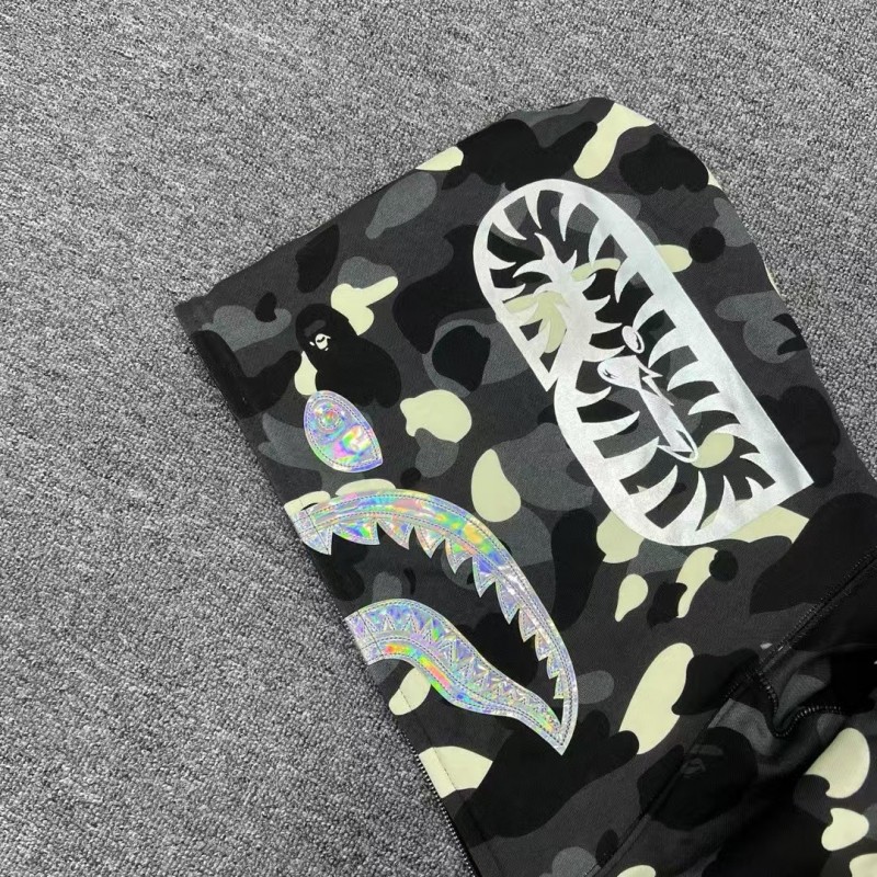 bape luminous camouflage laser shark hooded zip-up sweatshirt