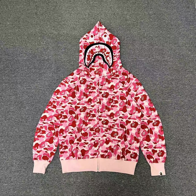 bape pink camouflage classic shark zipper sweatshirt