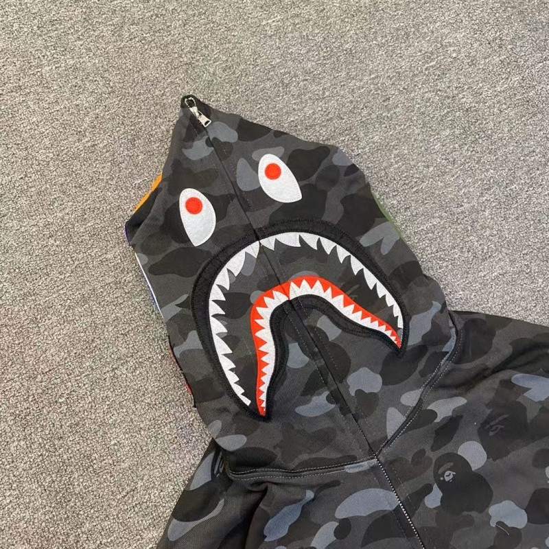 bape grey camouflage classic shark zip-up sweatshirt