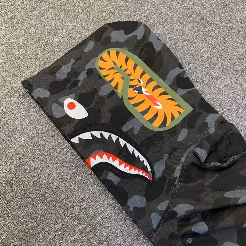 bape grey camouflage classic shark zip-up sweatshirt