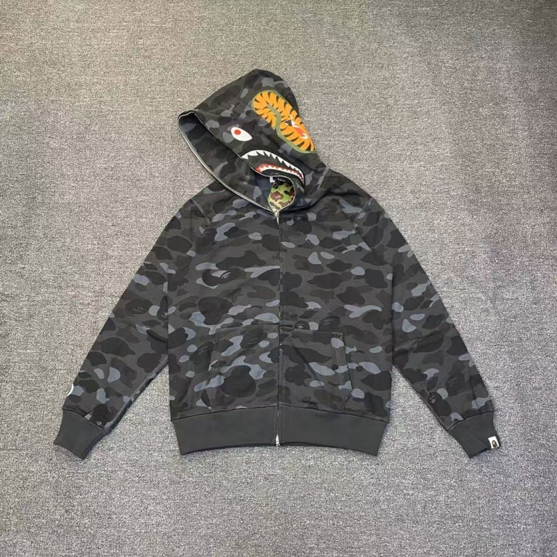 bape grey camouflage classic shark zip-up sweatshirt