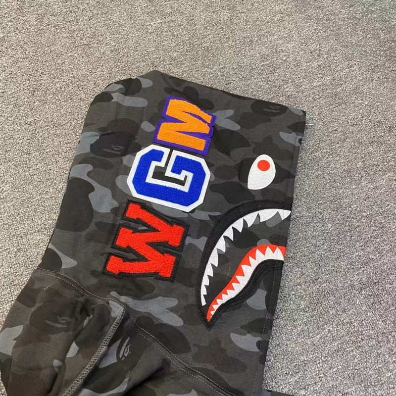 bape grey camouflage classic shark zip-up sweatshirt