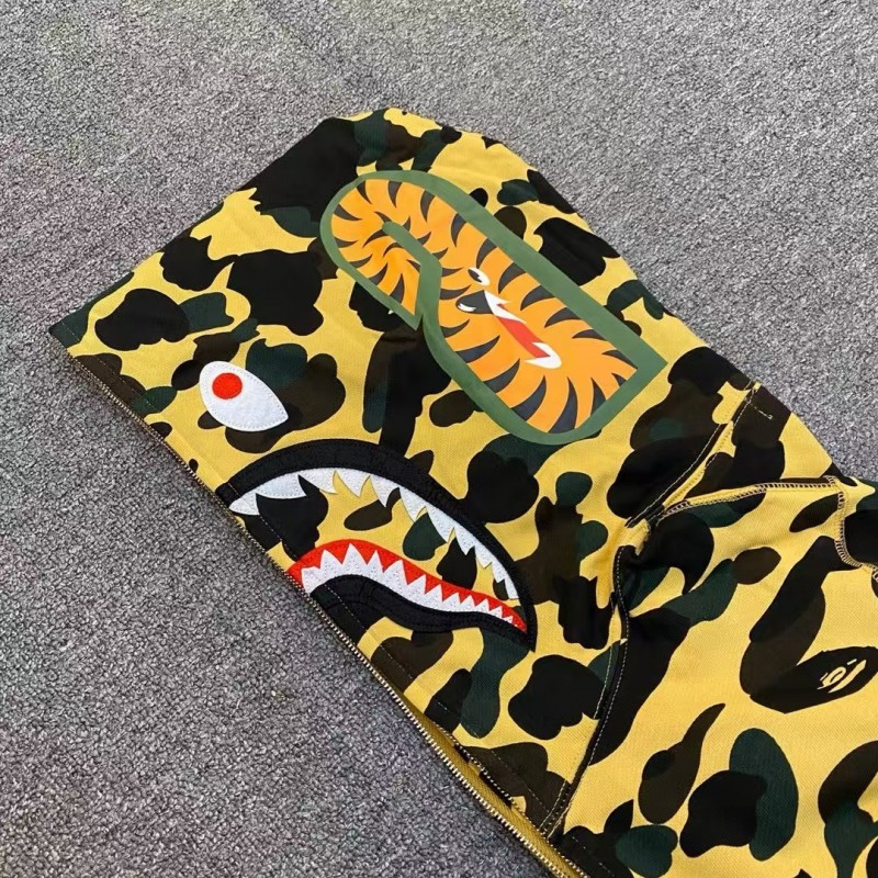 bape camouflage yellow classic shark zipper sweatshirt