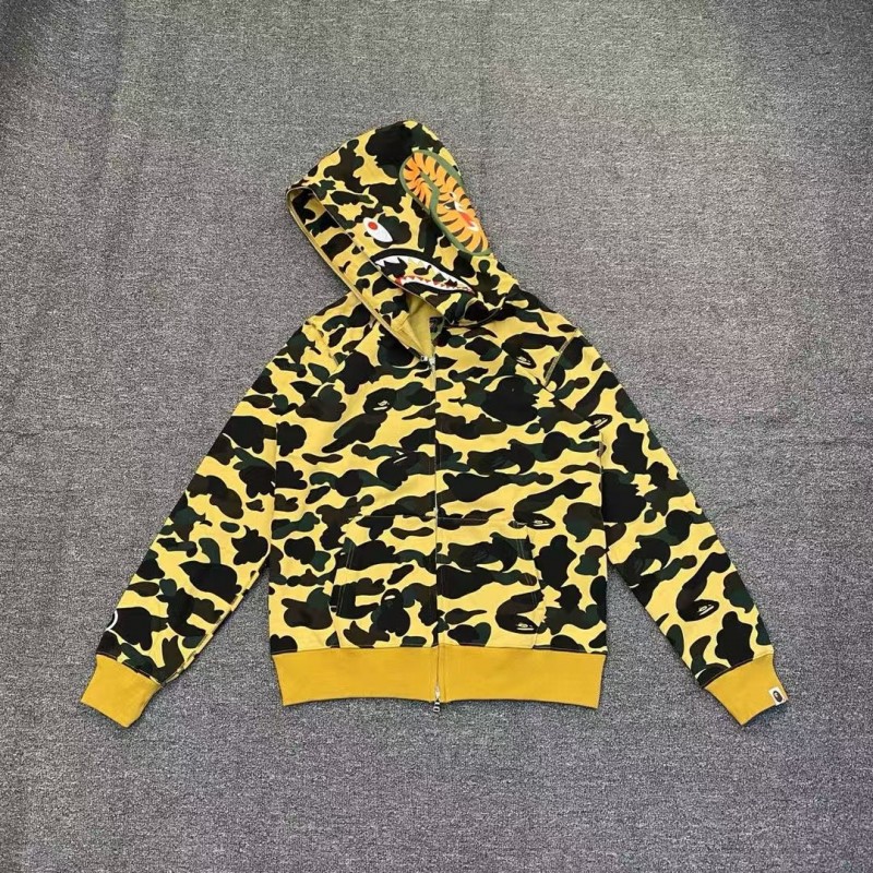 bape camouflage yellow classic shark zipper sweatshirt