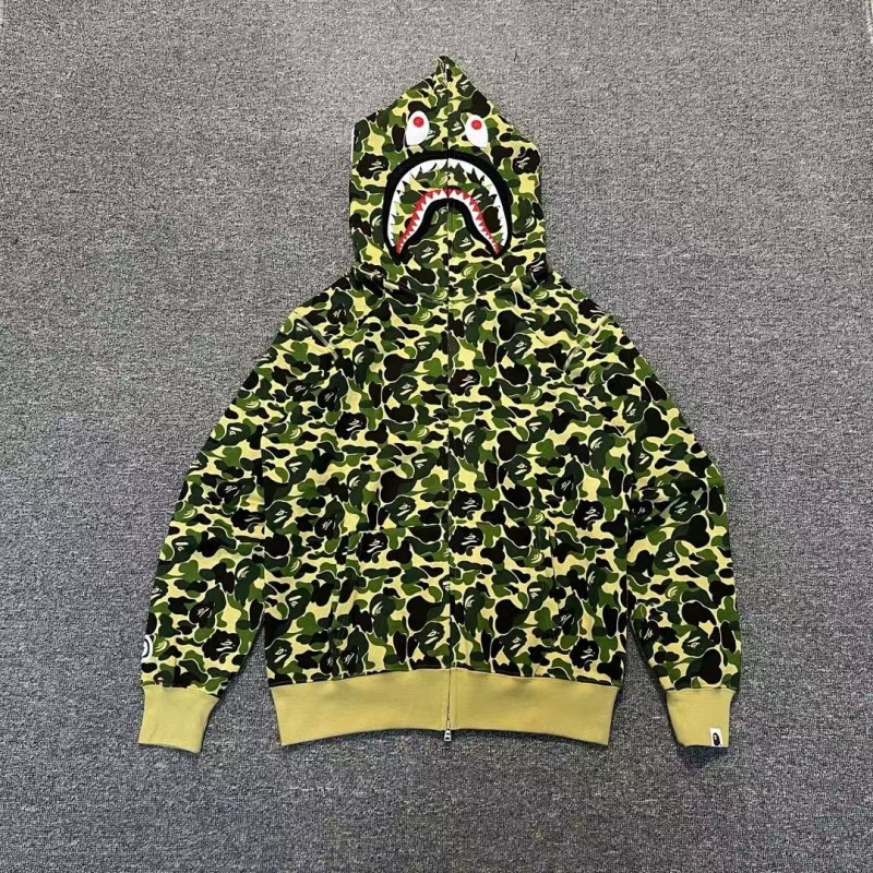 bape camouflage green classic shark zip-up sweatshirt