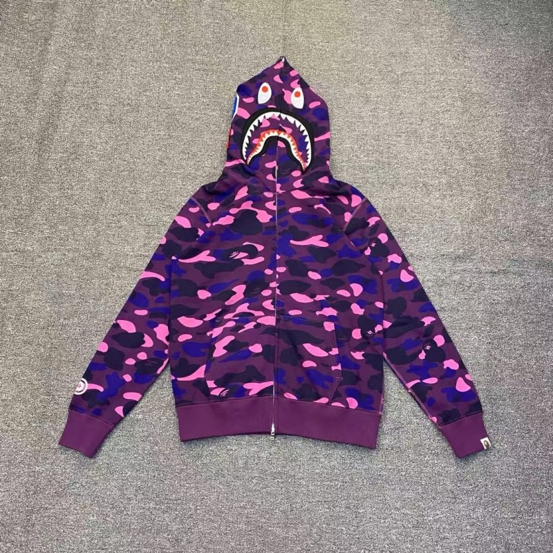 bape camouflage purple classic shark zipper sweatshirt