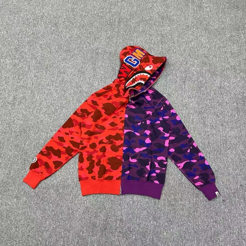 Bape shark camouflage patchwork zipper hooded sweatshirt