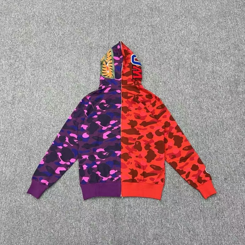 Bape shark camouflage patchwork zipper hooded sweatshirt