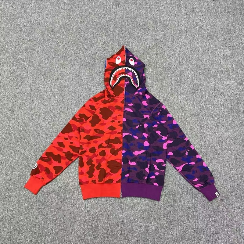 Bape shark camouflage patchwork zipper hooded sweatshirt