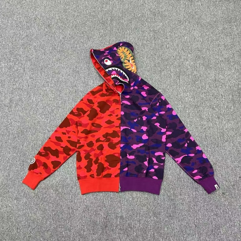 Bape shark camouflage patchwork zipper hooded sweatshirt