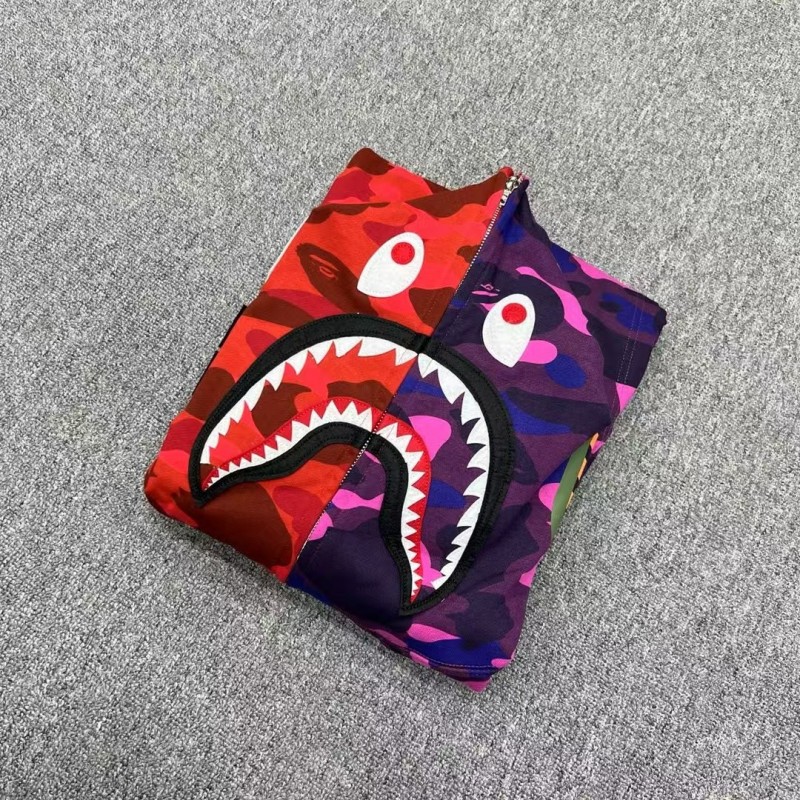 Bape shark camouflage patchwork zipper hooded sweatshirt