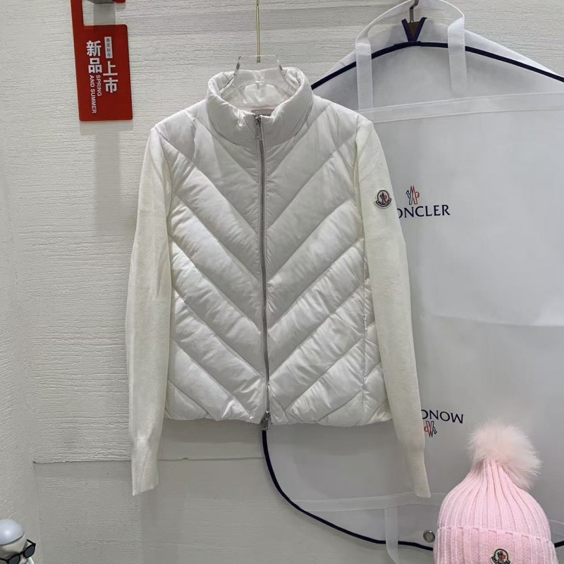 Moncler new women's V-pattern stitching knitted sleeves stand collar down jacket