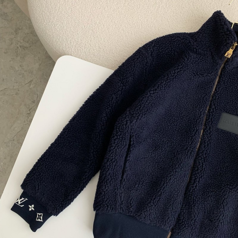 L0*is V*t0n Embossed leather patch long-sleeve fleece jacket