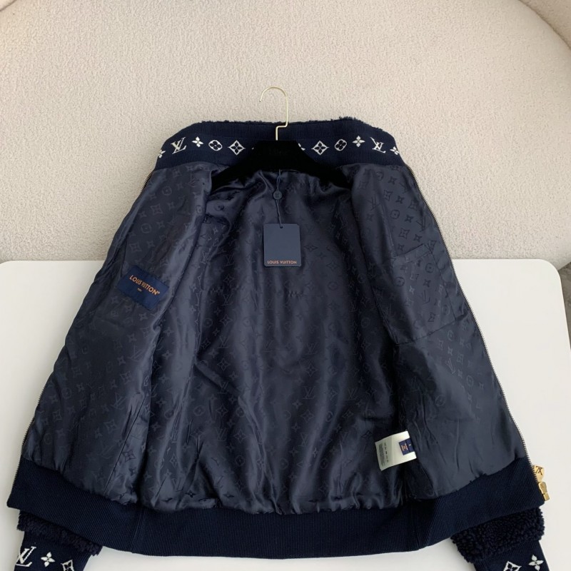 L0*is V*t0n Embossed leather patch long-sleeve fleece jacket