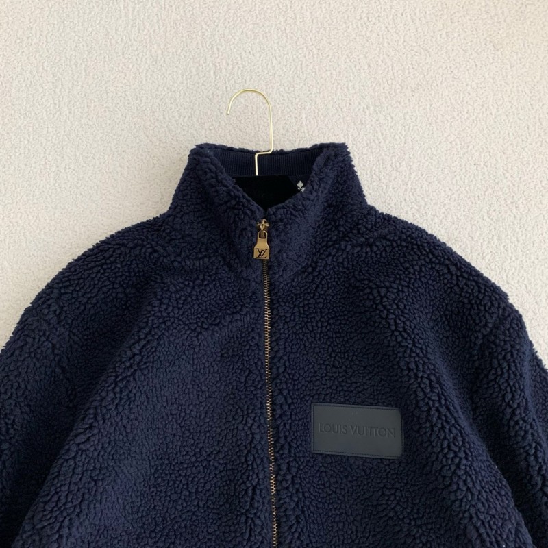 L0*is V*t0n Embossed leather patch long-sleeve fleece jacket