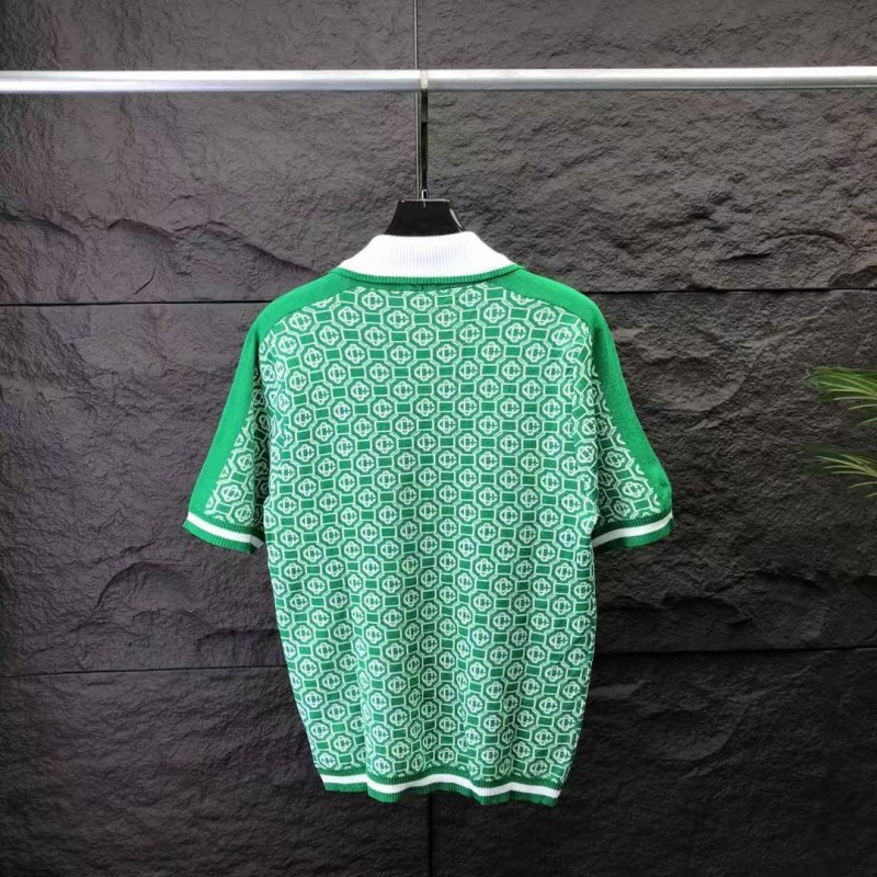 casablanca2024 new full print jacquard knitted short-sleeved pearl button polo shirt