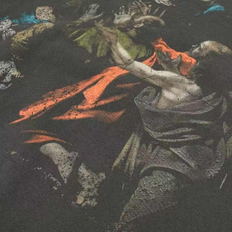 offwhite hooded sweatshirt with psalm and Madonna print on the back