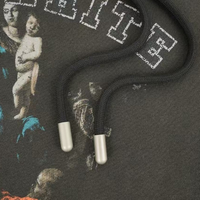 offwhite hooded sweatshirt with psalm and Madonna print on chest