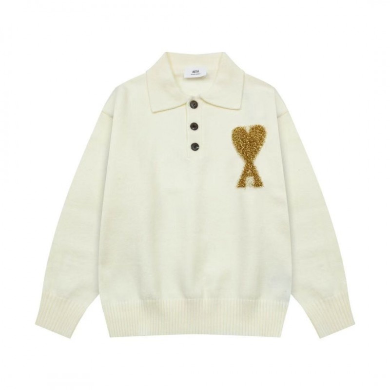 Amiri autumn and winter new big heart jacquard collar pullover sweater