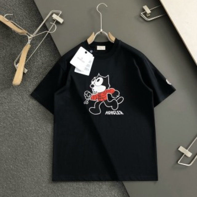 Moncler Spring and Summer Black Cartoon Embroidered T-shirt