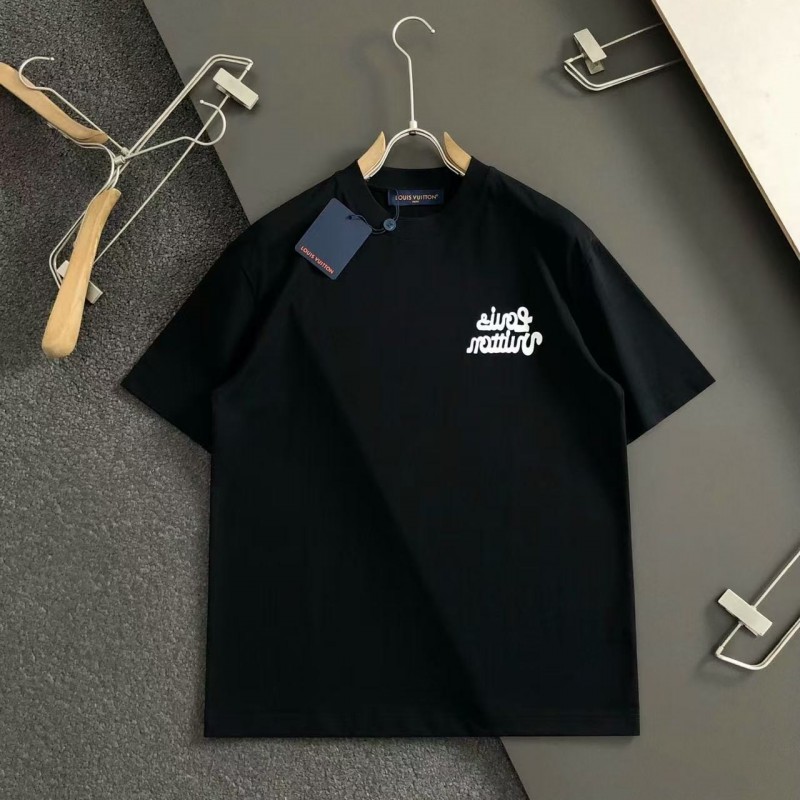 L0*is V*t0n SpringSummer Black Letters Front and Back Echo Letters Offset Printed T-shirt