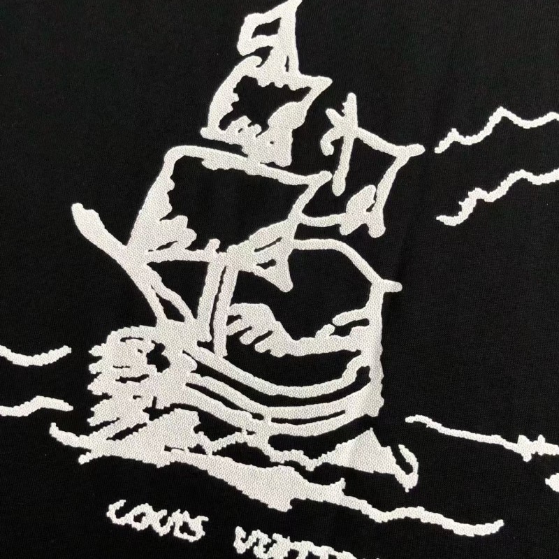 L0*is V*t0n SpringSummer Black Letters Front and Back Echo Letters Offset Printed T-shirt