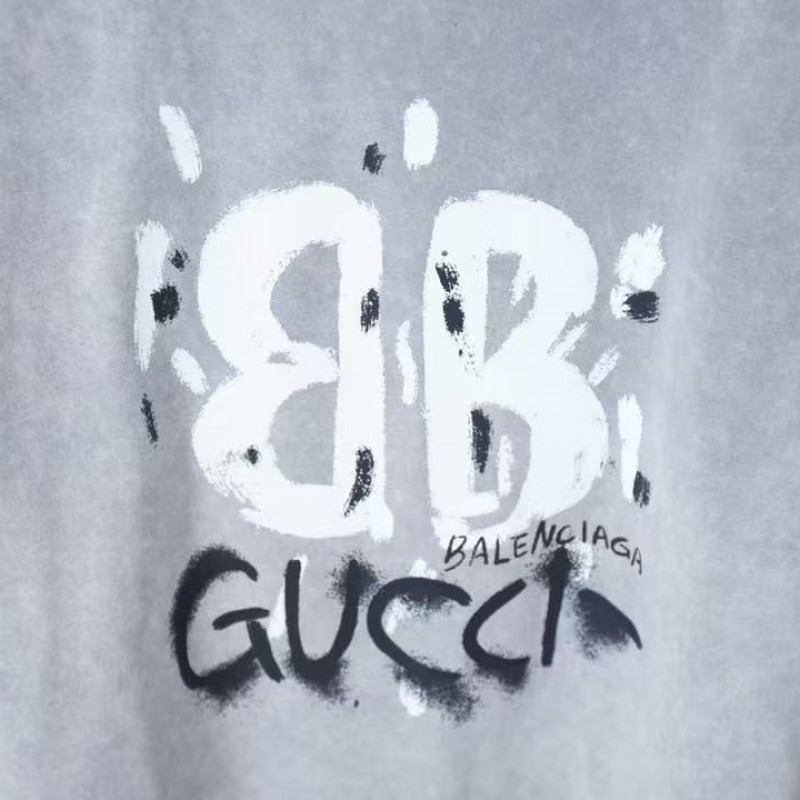 Ba*len*cia*ga SpringSummer New Joint Lettering Distressed Graffiti Printed T-shirt