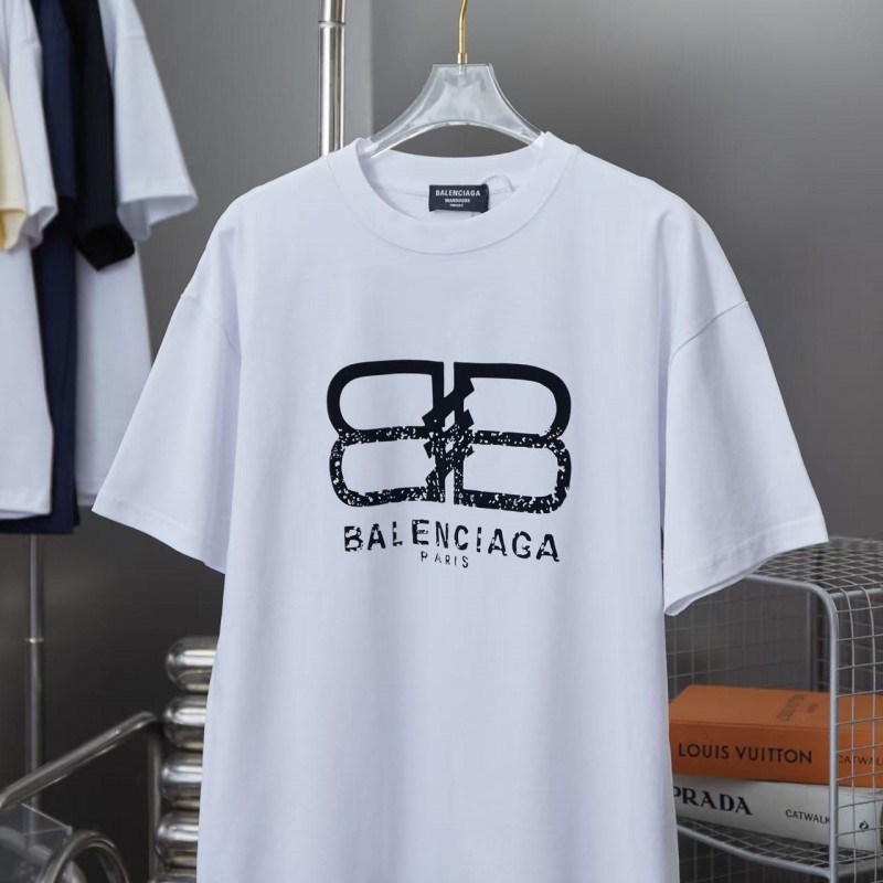 Ba*len*cia*ga SpringSummer New Flocked Letter Logo Printed T-shirt