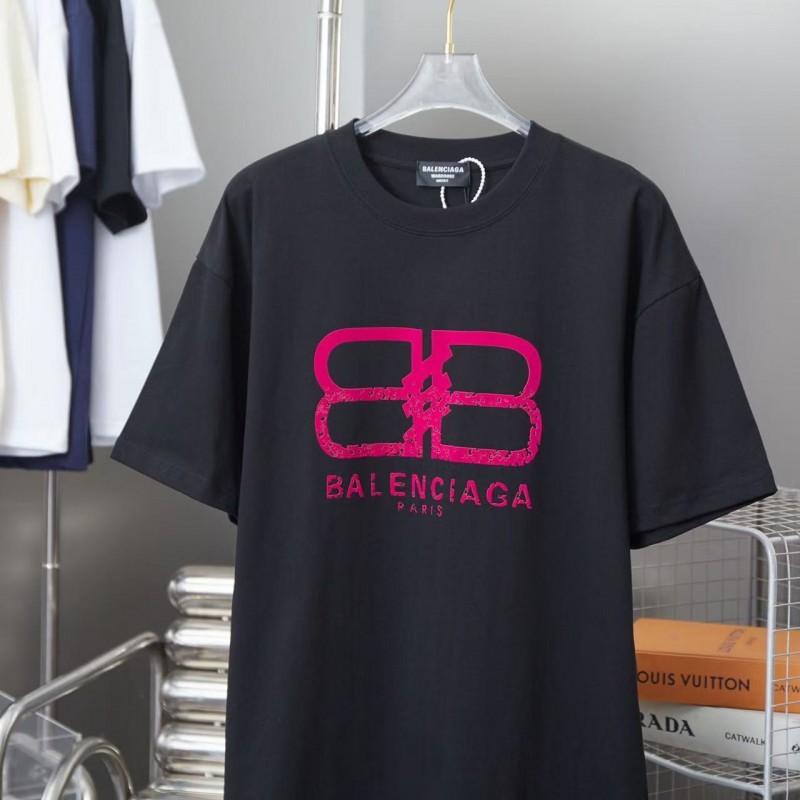 Ba*len*cia*ga SpringSummer New Flocked Letter Logo Printed T-shirt