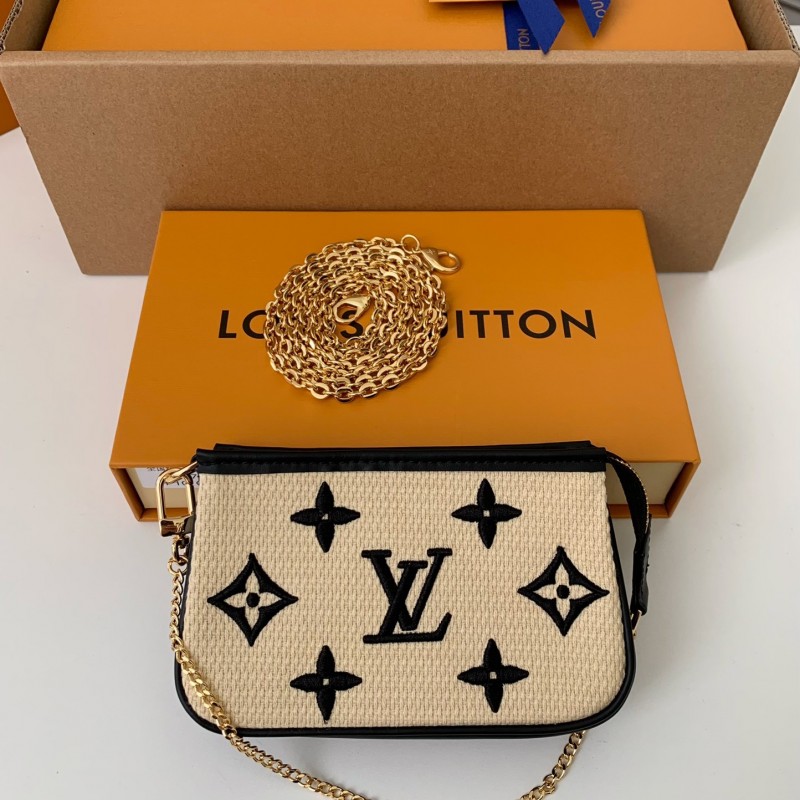 L0*is V*t0n New Lafite Cotton Embroidery MINI POCHETTE ACCESSOIRES Hand Chain Small Bag M82472