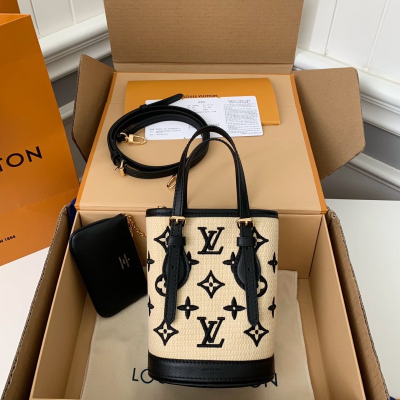 L0*is V*t0n New Lafite Cotton Embroidered NANO BUCKET Handbag M82418 Size: 13 * 17 * 9cm
