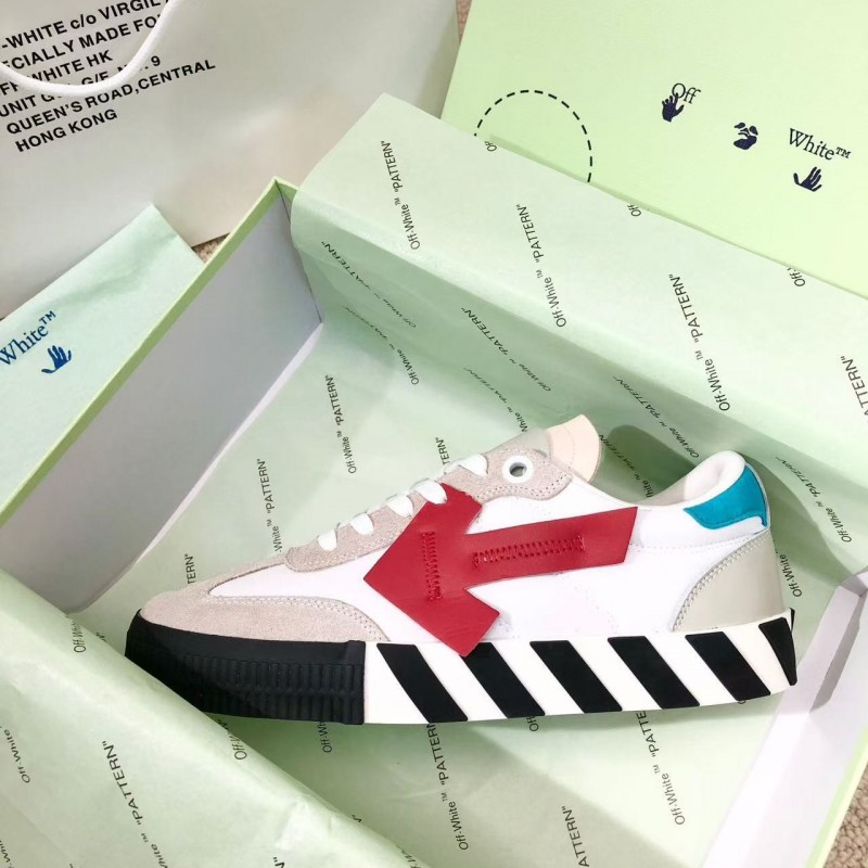 Off-White color-blocked arrows with geometric patterns, multi-color matching, sneakers