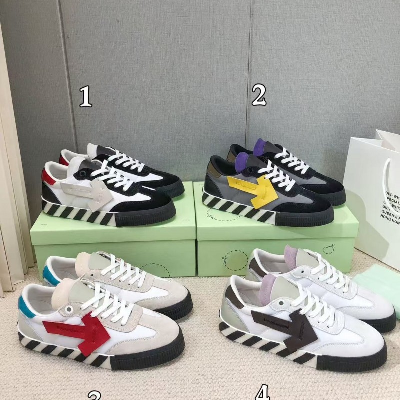 Off-White color-blocked arrows with geometric patterns, multi-color matching, sneakers