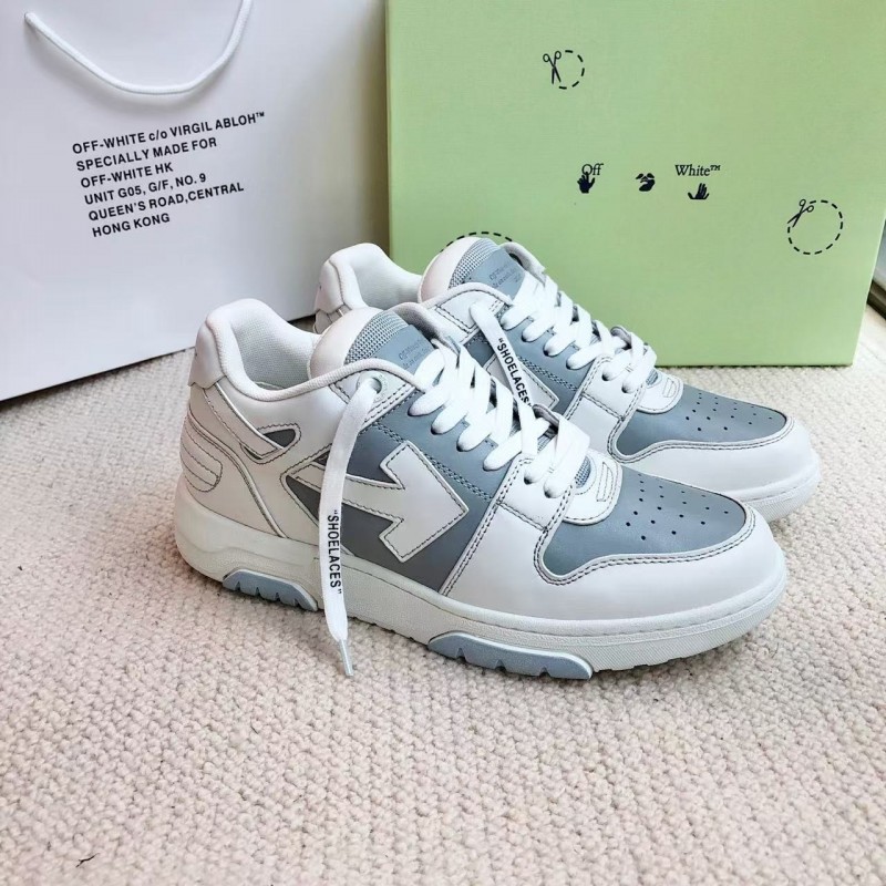 Off-White Grey Arrow Stitching Leather Sneakers