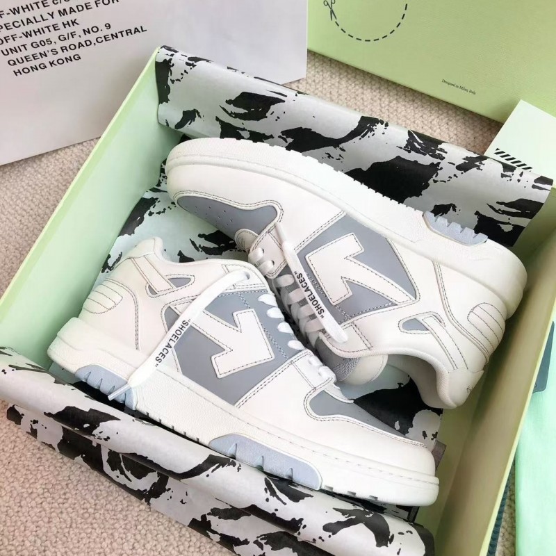 Off-White Grey Arrow Stitching Leather Sneakers