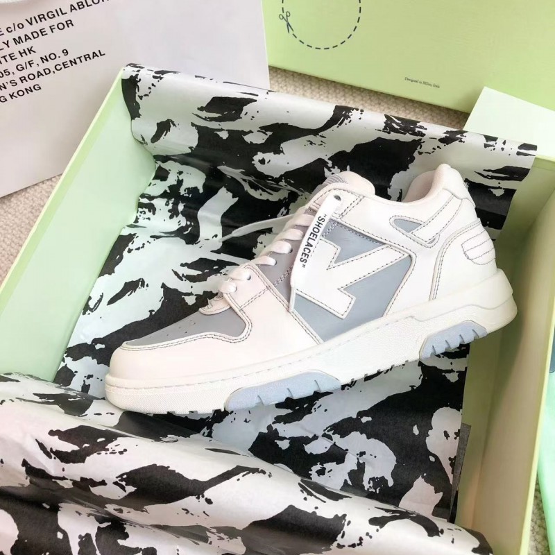 Off-White Grey Arrow Stitching Leather Sneakers